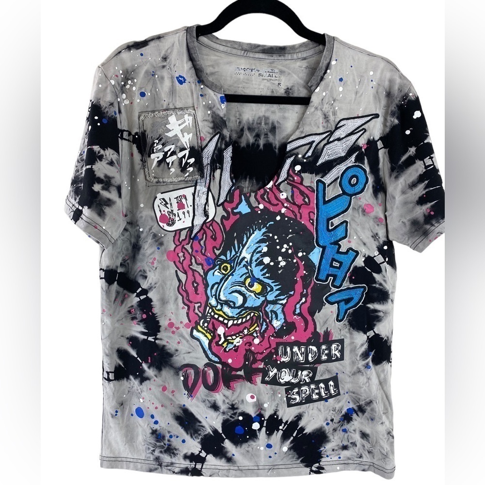 Vintage Smoke Rise Denim Co. Demon Tie Dye Tee "Black/Grey" Tee Sz Small
